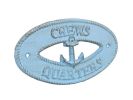 Rustic Light Blue Cast Iron Crews Quarters with Anchor Sign 8&quot;