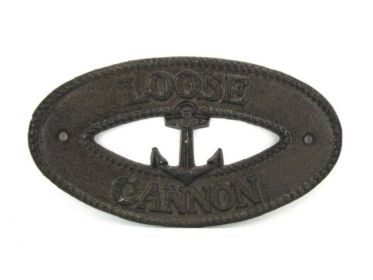 Cast Iron Loose Cannon with Anchor Sign 8""