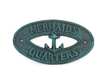 Seaworn Blue Cast Iron Mermaids Quarters with Anchor Sign 8&quot;