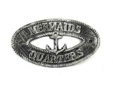 Antique Silver Cast Iron Mermaids Quarters with Anchor Sign 8&quot;