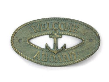 Antique Bronze Cast Iron Welcome Aboard with Anchor Sign 8""