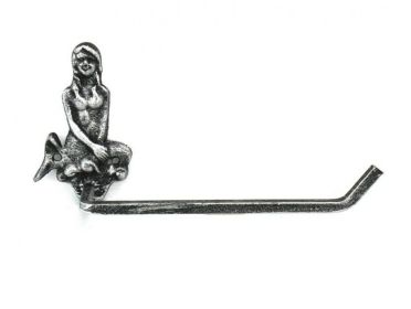 Antique Silver Cast Iron Mermaid Toilet Paper Holder 10""