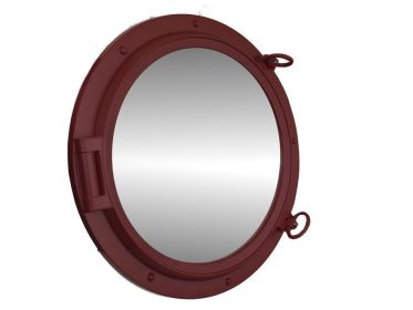 Dark Red Decorative Ship Porthole Mirror 24""