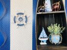 Rustic Dark Blue And White Decorative Ship Wheel With Sailboat 12""