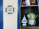 Rustic Dark Blue And White Decorative Ship Wheel With Seashell 12""