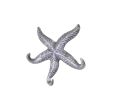 Rustic Silver Cast Iron Wall Mounted Decorative Metal Starfish Triple Hook 8""