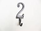 Rustic Silver Cast Iron Number 2 Wall Hook 6""