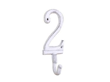 Whitewashed Cast Iron Number 2 Wall Hook 6""