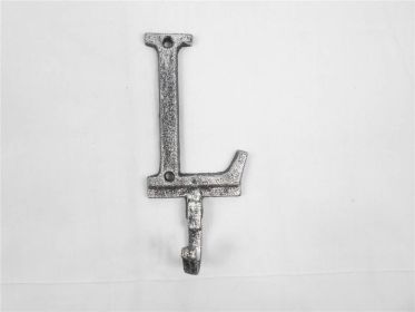 Rustic Silver Cast Iron Letter L Alphabet Wall Hook 6""