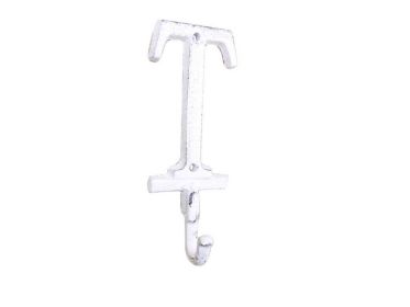 Whitewashed Cast Iron Letter T Alphabet Wall Hook 6""