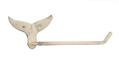 Whitewashed Cast Iron Whale Tail Toilet Paper Holder 11&quot;