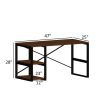 Furnish Home Store Sage Black Metal Frame 47&quot; Wooden Top 2 Shelves Writing and Computer Desk for Home Office; Black