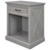 Old Paint Style Modern Wooden Nightstand with Drawers Storage for Living Room/Bedroom; Gray