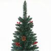 Artificial Slim Christmas Tree Pre-lit Pencil Feel Real Skinny Fir with Cones