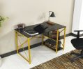 Furnish Home Store Morello Gold Metal Frame 47&quot; Wooden Top 2 Shelves Writing and Computer Desk for Home Office; Black