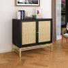 2 Door Cabinet; Natural Rattan 2 Door high cabinet; Built-in adjustable shelf; Easy Assembly; Free Standing Cabinet for Living Room Bedroom; Hallway