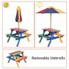 4-Seat Outdoor Kids Picnic Table Bench Set with Removable Umbrella