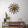 35 Inch Round Wall Mounted Sun Face Accent Decor, Carved Rustic Gold and Black