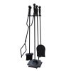 5 Pcs Iron Fireplace Tools Set in Handle Wrought Iron; Fire Tool Set with Log Holder Fire Pit Stand; Black