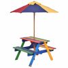 4-Seat Outdoor Kids Picnic Table Bench Set with Removable Umbrella