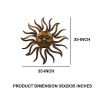 35 Inch Round Wall Mounted Sun Face Accent Decor, Carved Rustic Gold and Black