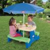 Picnic Table With Umbrella, Blue And Green - Play Table With Umbrella For Kids