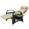 Outdoor Wicker Recliner with Flip Table;  Adjustable Push Back Rattan Reclining Lounge Chair with Footrest