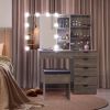 Particleboard Triamine Veneer 6 Drawers 2 Shelves 3 Light Bulbs Mirror Cabinet Dressing Table Set