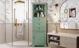 Green Triangle Tall Cabinet with 3 Drawers and Adjustable Shelves for Bathroom, Kitchen or Living Room, MDF Board with Painted Finish