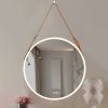 Bathroom LED Mirror 28 Inch Round Bathroom Mirror with Lights Smart 3 Lights Dimmable Illuminated Bathroom Mirror Wall Mounted Large LED Mirror Anti-F