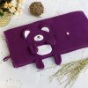 [Happy Bear - Purple] Embroidered Applique Coral Fleece Baby Throw Blanket (42.5 by 59.1 inches)