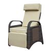 Outdoor Wicker Recliner with Flip Table;  Adjustable Push Back Rattan Reclining Lounge Chair with Footrest