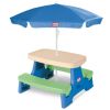 Picnic Table With Umbrella, Blue And Green - Play Table With Umbrella For Kids