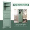 Green Triangle Tall Cabinet with 3 Drawers and Adjustable Shelves for Bathroom, Kitchen or Living Room, MDF Board with Painted Finish