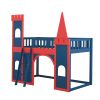 Twin Size Castle Shaped Loft Bed with Underbed Storage Space,Red