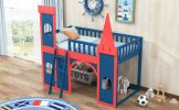 Twin Size Castle Shaped Loft Bed with Underbed Storage Space,Red