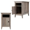 Set of 2 Narrow Nightstand, Wooden Side Table with Open Shelf and Cabinet, Rustic End Table for Living Room, Bedroom,Taupe