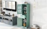 Tall Bathroom Cabinet, Freestanding Storage Cabinet with Drawer and Doors, MDF Board, Acrylic Door, Adjustable Shelf, Green