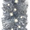 Christmas Garland with LED Lights 16 ft Silver