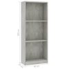 3-Tier Book Cabinet Concrete Gray 15.7"x9.4"x42.5" Engineered Wood