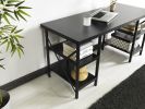 Furnish Home Store Buket Metal Frame 60&quot; Extra Wide Wood Top 4 Shelves Writing and Computer Desk for Home Office; Black