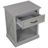 Old Paint Style Modern Wooden Nightstand with Drawers Storage for Living Room/Bedroom; Gray