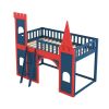 Twin Size Castle Shaped Loft Bed with Underbed Storage Space,Red