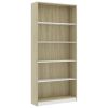 5-Tier Book Cabinet White and Sonoma Oak 31.5"x9.4"x68.9" Engineered Wood