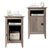 Set of 2 Narrow Nightstand, Wooden Side Table with Open Shelf and Cabinet, Rustic End Table for Living Room, Bedroom,Taupe