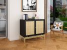 2 Door Cabinet; Natural Rattan 2 Door high cabinet; Built-in adjustable shelf; Easy Assembly; Free Standing Cabinet for Living Room Bedroom; Hallway