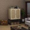 Allen 2 Door high cabinet; rattan; Built-in adjustable shelf; Easy Assembly; Free Standing Cabinet for Living Room Bedroom