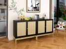 2 Door Cabinet; Natural Rattan 2 Door high cabinet; Built-in adjustable shelf; Easy Assembly; Free Standing Cabinet for Living Room Bedroom; Hallway