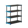 HART 4 Tier 20" x 48" Interlocking Plastic Storage Shelving Unit, Black