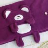 [Happy Bear - Purple] Embroidered Applique Coral Fleece Baby Throw Blanket (42.5 by 59.1 inches)